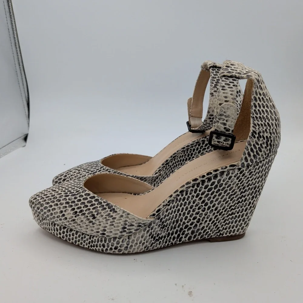 Loeffler Randall Womens Python Snakeskin Print Pointed Toe Wedge Pumps 8.5 B